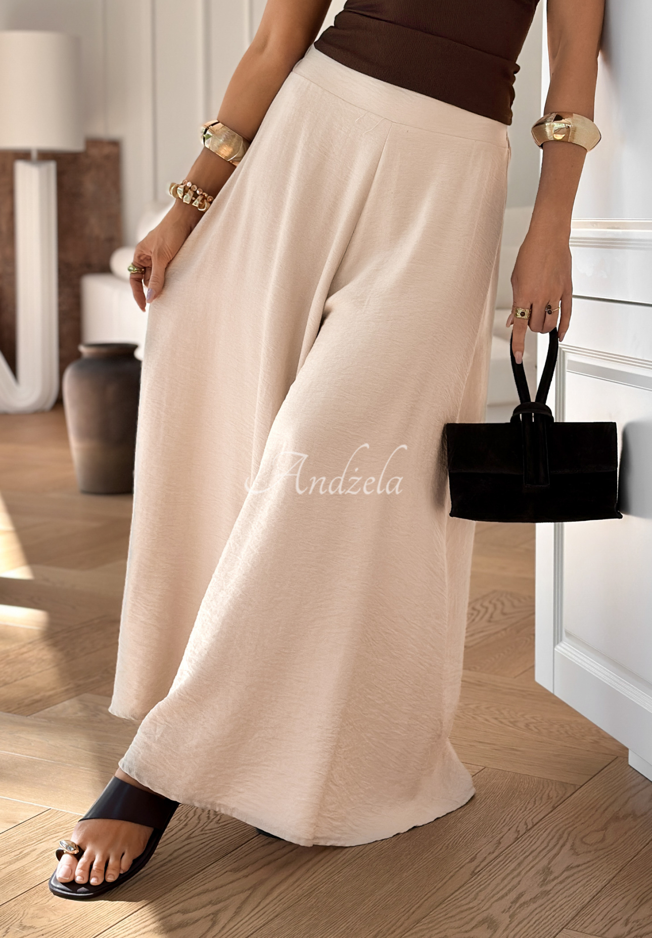 Pantaloni wide leg din viscoză Place For You