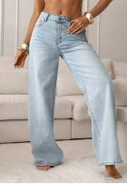 Pantaloni din denim wide leg You Stand There albastru deschis