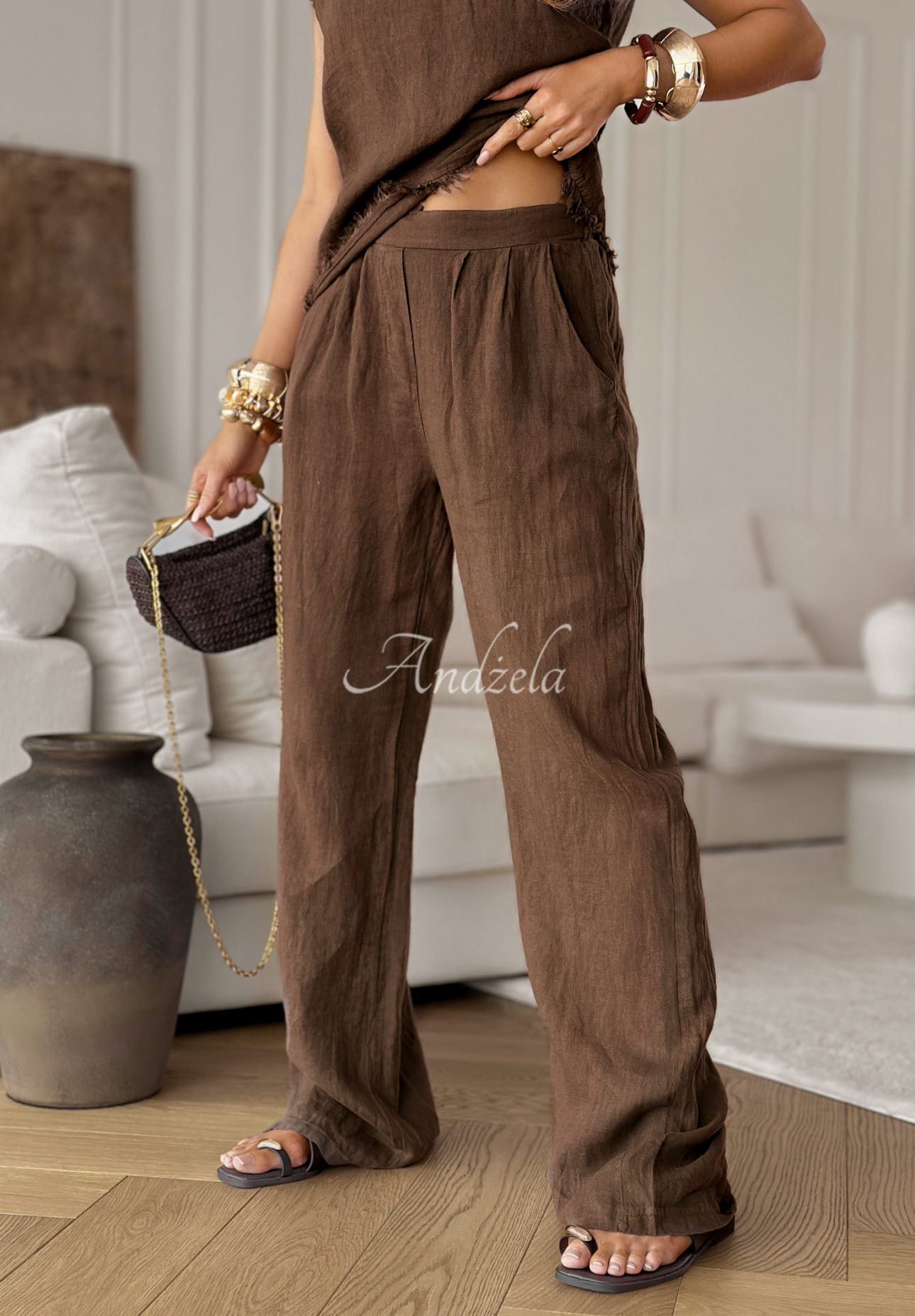 Pantaloni wide leg din in Desert Princess