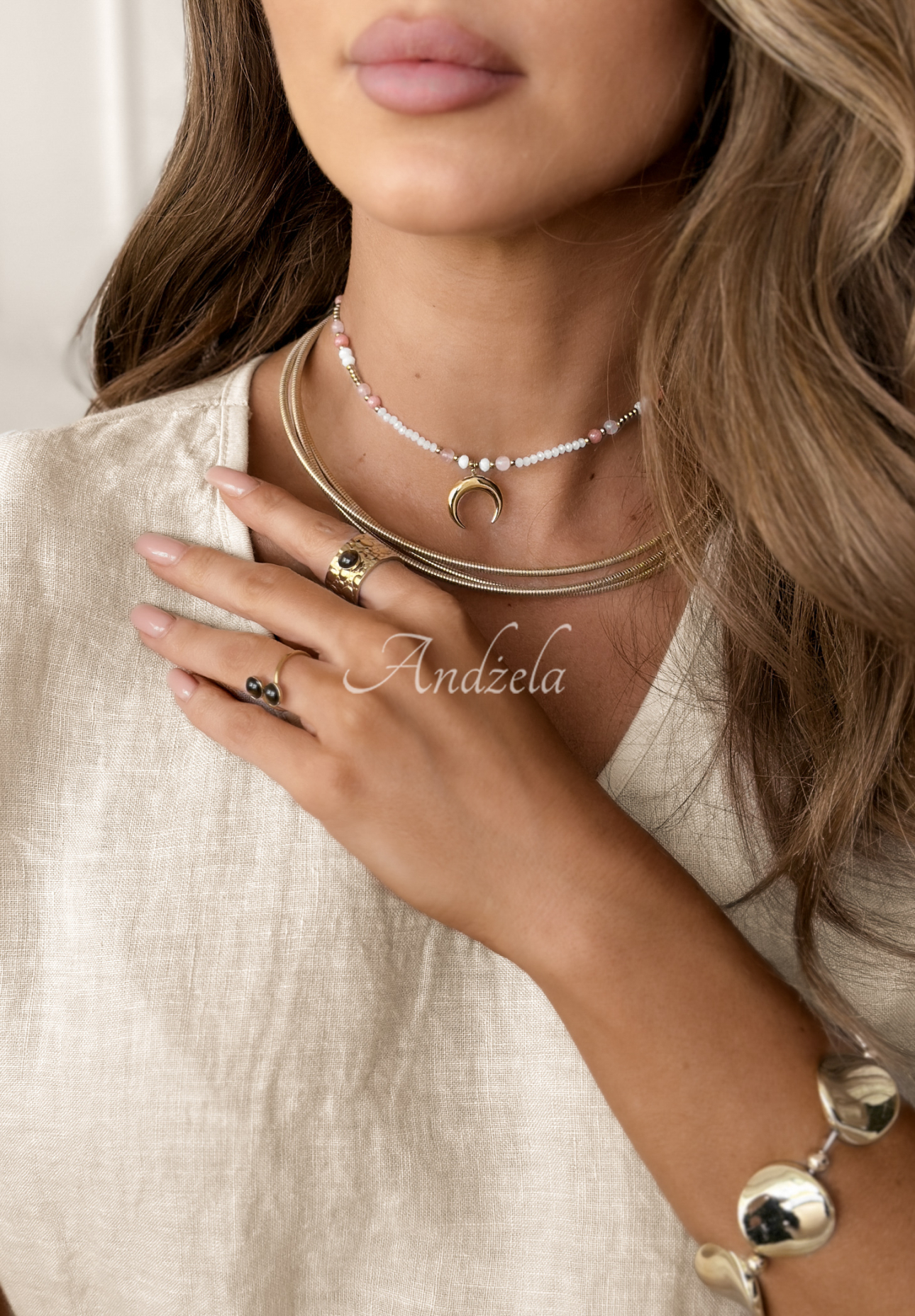 Colier cu mărgele lunula Stardust Delight