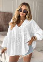 Ażurowa Bluză z kwiatami boho Summer Sweetness albă