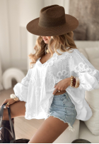 Ażurowa Bluză z kwiatami boho Summer Sweetness albă
