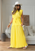 Plisowany Compleu Bluză i Pantaloni wide leg Afternoon Sun galbene