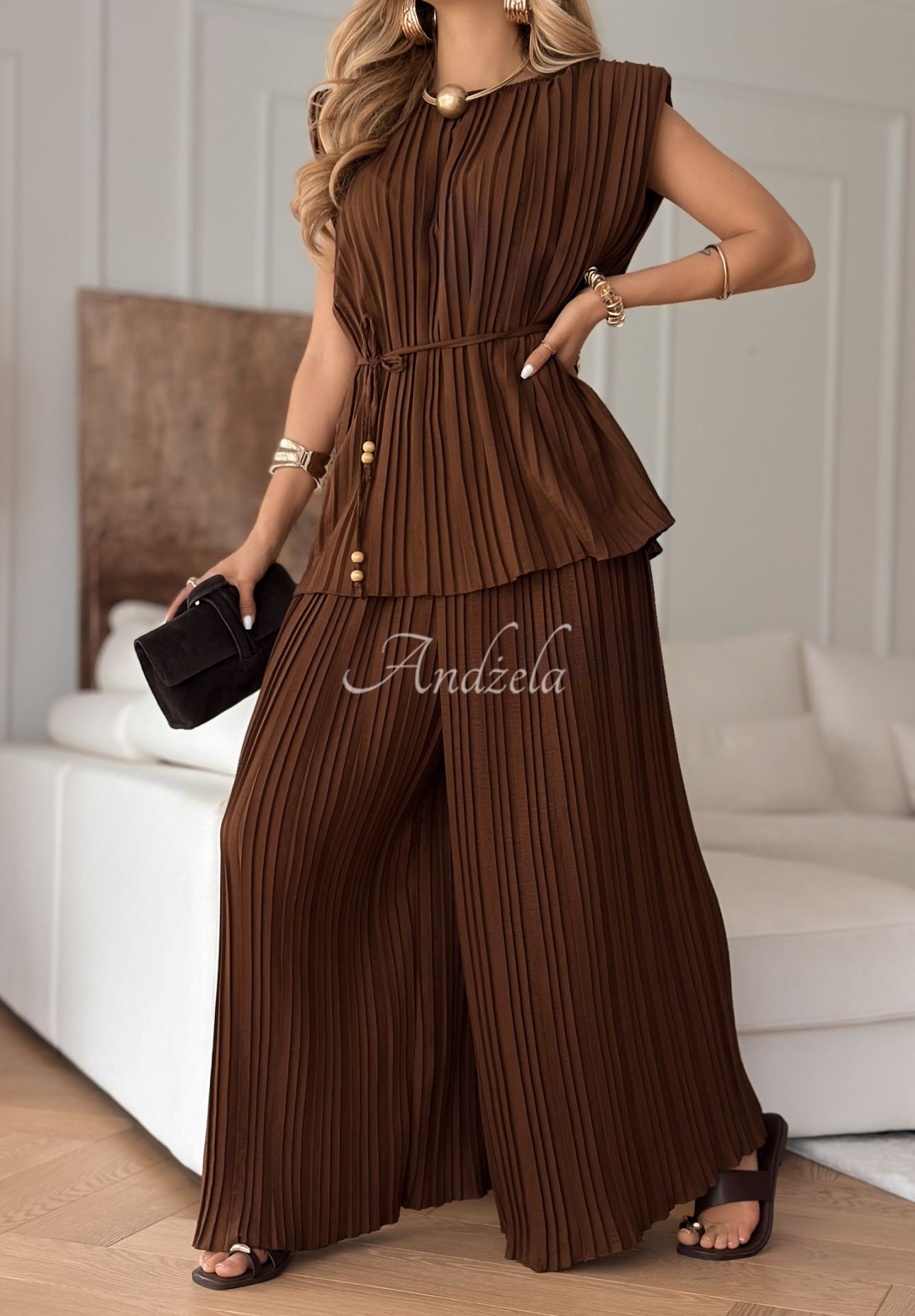 Set plisat Afternoon Sun format din bluză și pantaloni wide leg