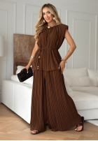 Plisowany Compleu Bluză i Pantaloni wide leg Afternoon Sun camel