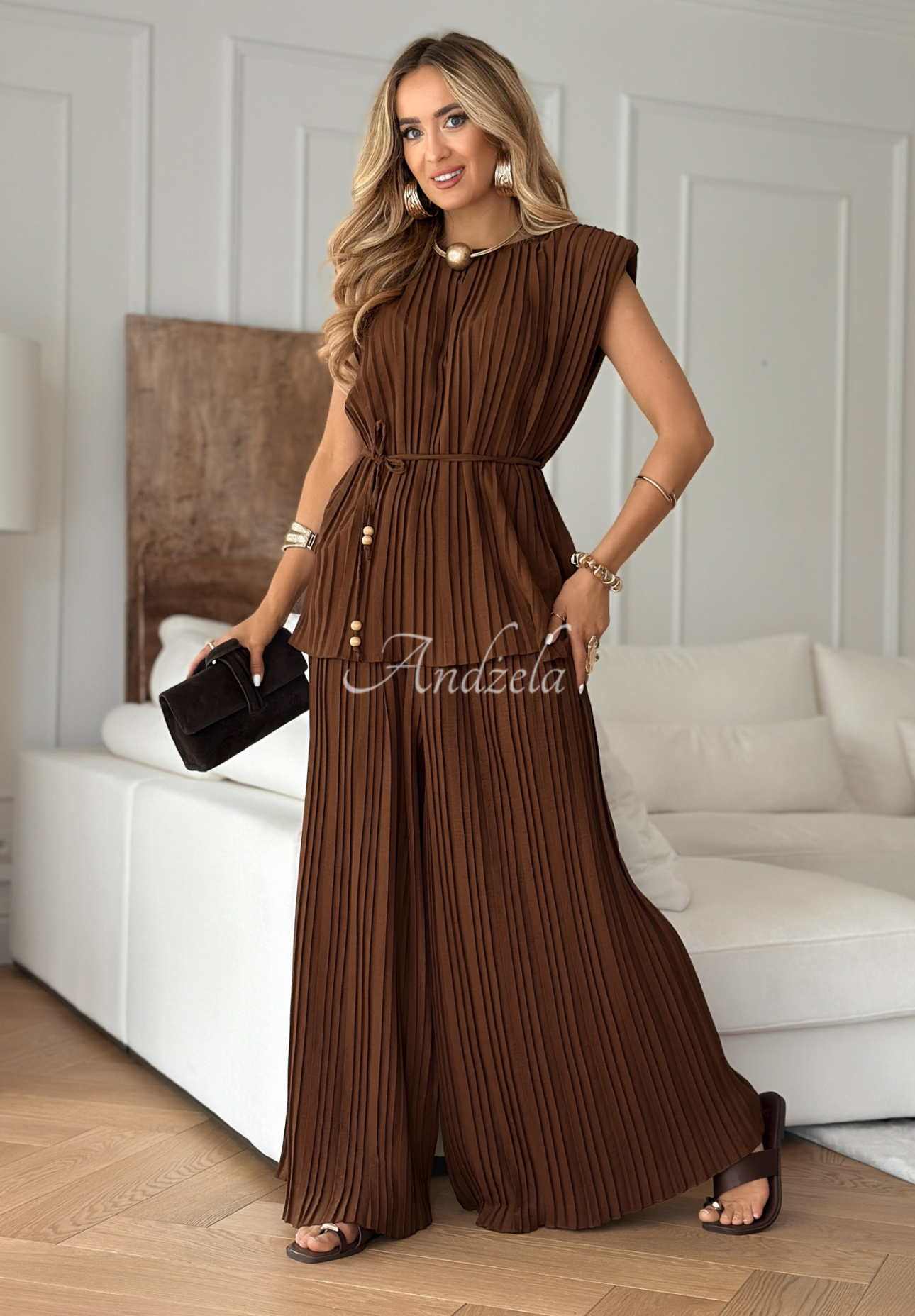 Set plisat Afternoon Sun format din bluză și pantaloni wide leg