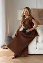 Plisowany Compleu Bluză i Pantaloni wide leg Afternoon Sun camel
