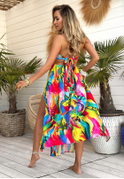 Wzorzysta Rochie maxi na ramiączkach Paradise Rainbow żółto-verde