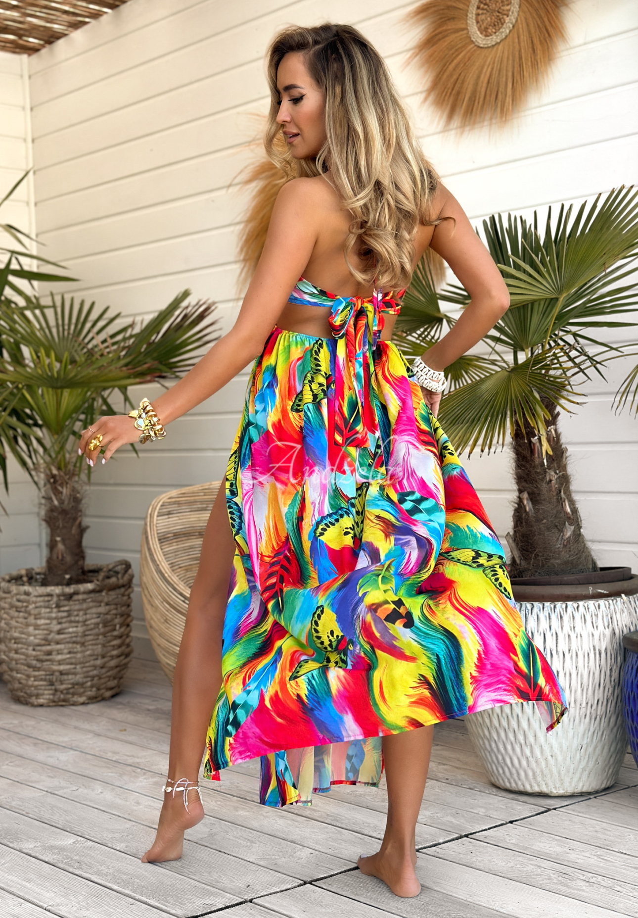 Rochie maxi cu bretele Paradise Rainbow cu imprimeu