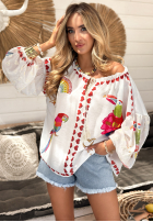 Bluză cu modele Lovely Parrots jasnobeżowa