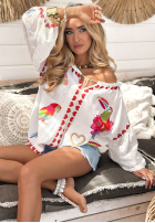 Bluză cu modele Lovely Parrots jasnobeżowa