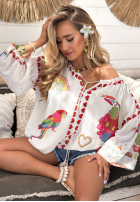 Bluză cu modele Lovely Parrots jasnobeżowa