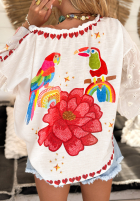 Bluză cu modele Lovely Parrots jasnobeżowa