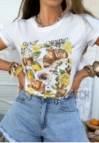 Tricou z nadrukiem w cytrynki Principessa Alb