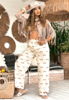 Pantaloni wide leg cu modele Summer Charisma bej