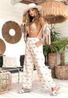 Pantaloni wide leg cu modele Summer Charisma bej