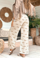 Pantaloni wide leg cu modele Summer Charisma bej