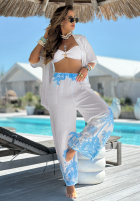 Wzorzysty Compleu Cămașă i Pantaloni wide leg Las Palmas biało-albastru