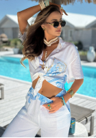 Wzorzysty Compleu Cămașă i Pantaloni wide leg Las Palmas biało-albastru