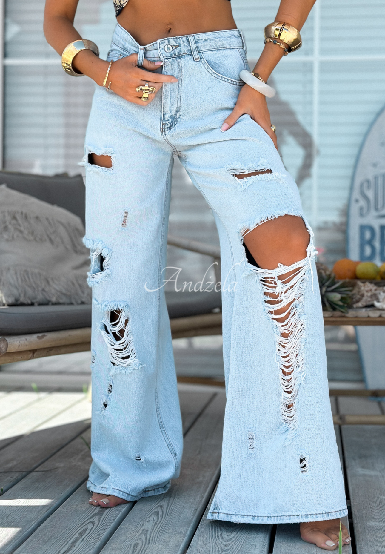 Blugi wide leg cu abraziuni Stunning Choice