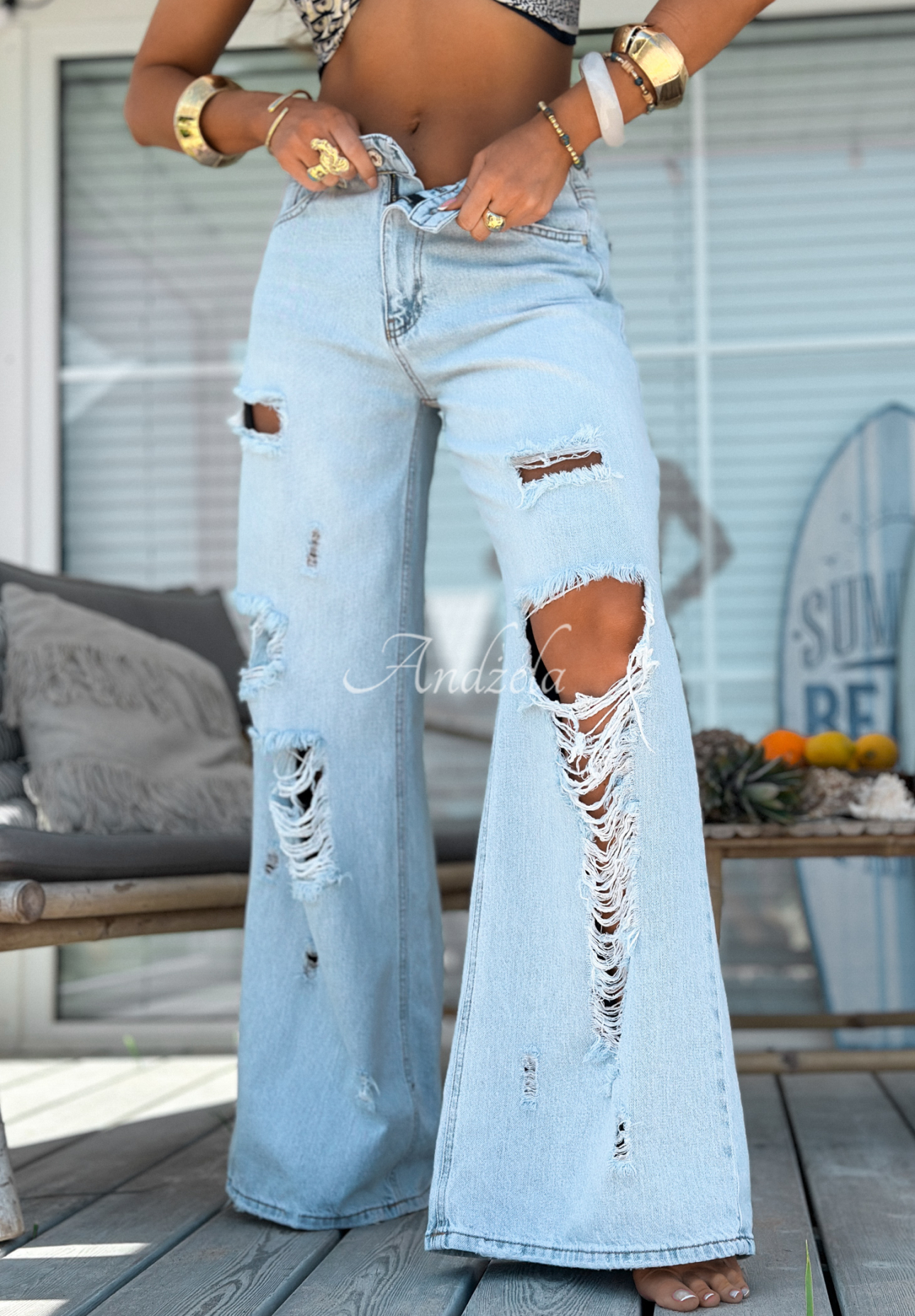 Blugi wide leg cu abraziuni Stunning Choice