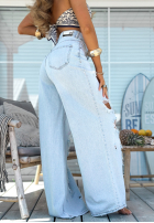Pantaloni din denim wide leg z przetarciami Stunning Choice albastru deschis