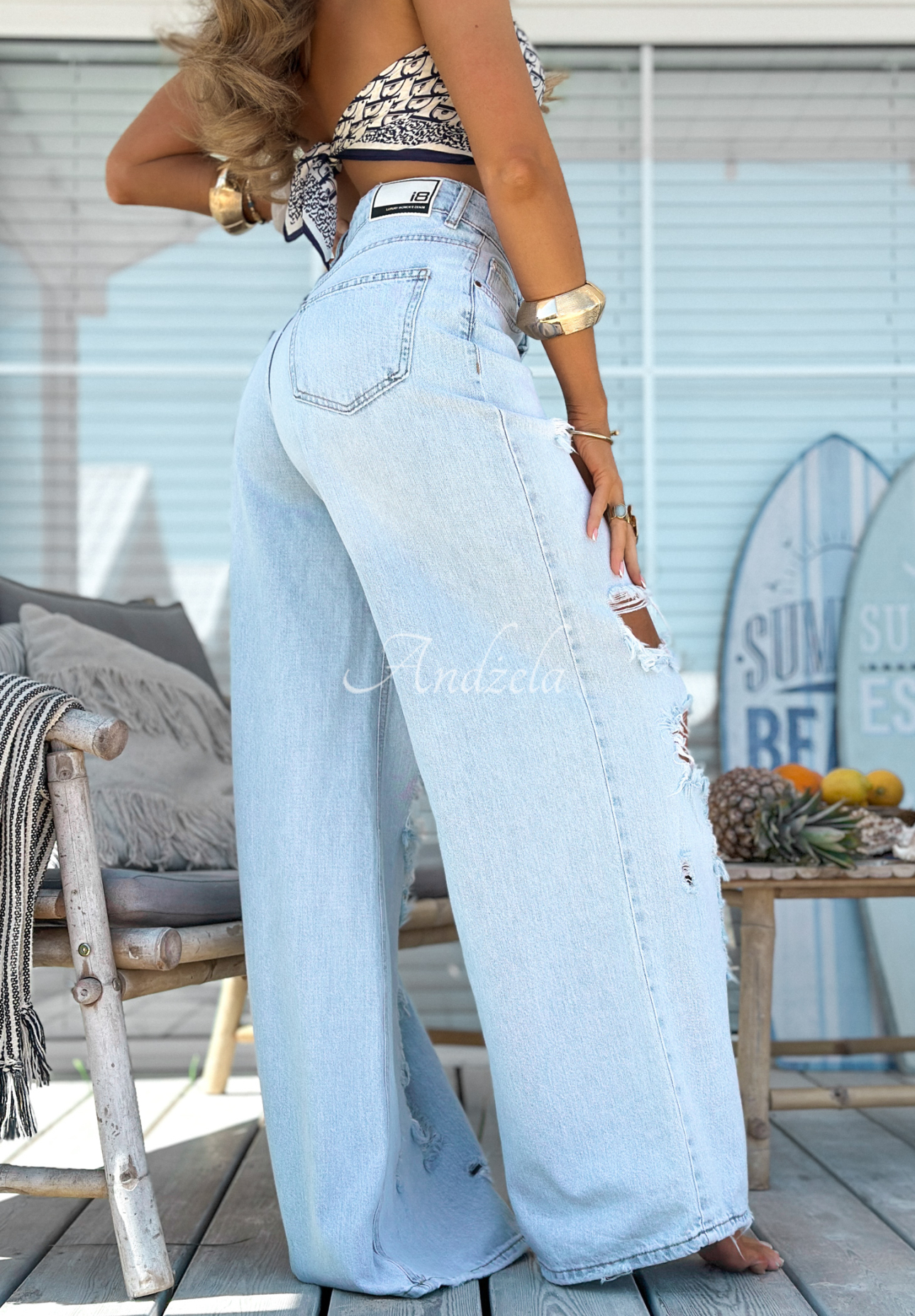 Blugi wide leg cu abraziuni Stunning Choice
