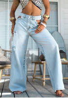 Pantaloni din denim wide leg z wycięciami Divine Choice albastru deschis