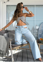 Pantaloni din denim wide leg z wycięciami Divine Choice albastru deschis
