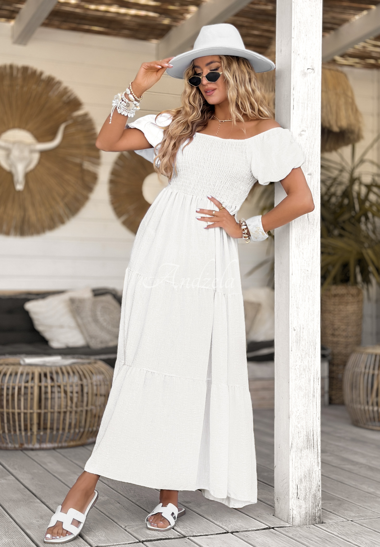 Rochie maxi Summery Queen cu mâneci bufante
