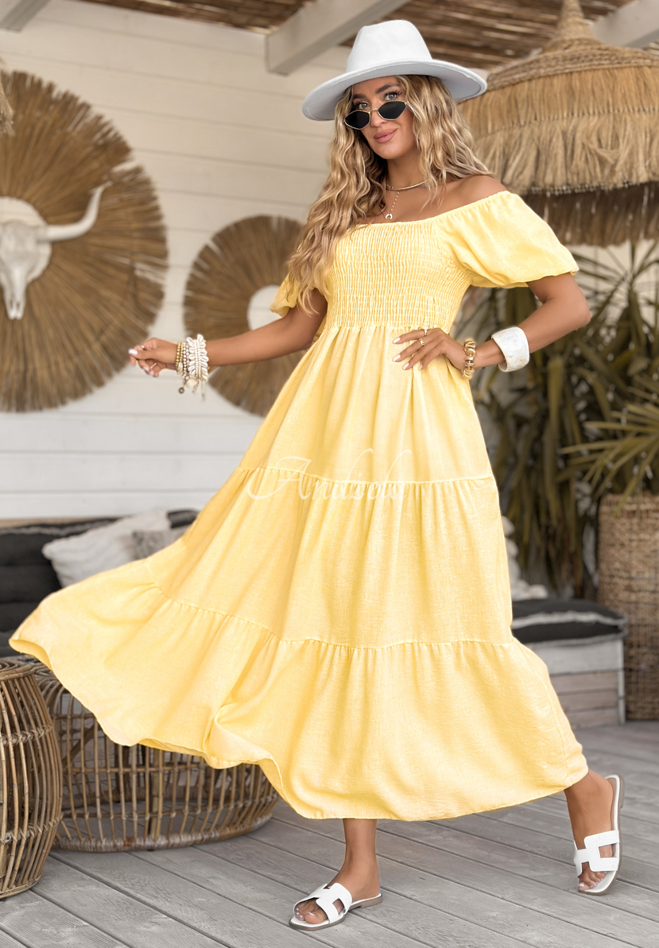 Rochie maxi Summery Queen cu mâneci bufante