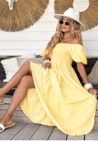 Rochie maxi z bufkami Summery Queen bananowa