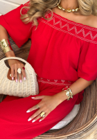 Haftowany Compleu Bluză i Pantaloni wide leg Summer Life roșu