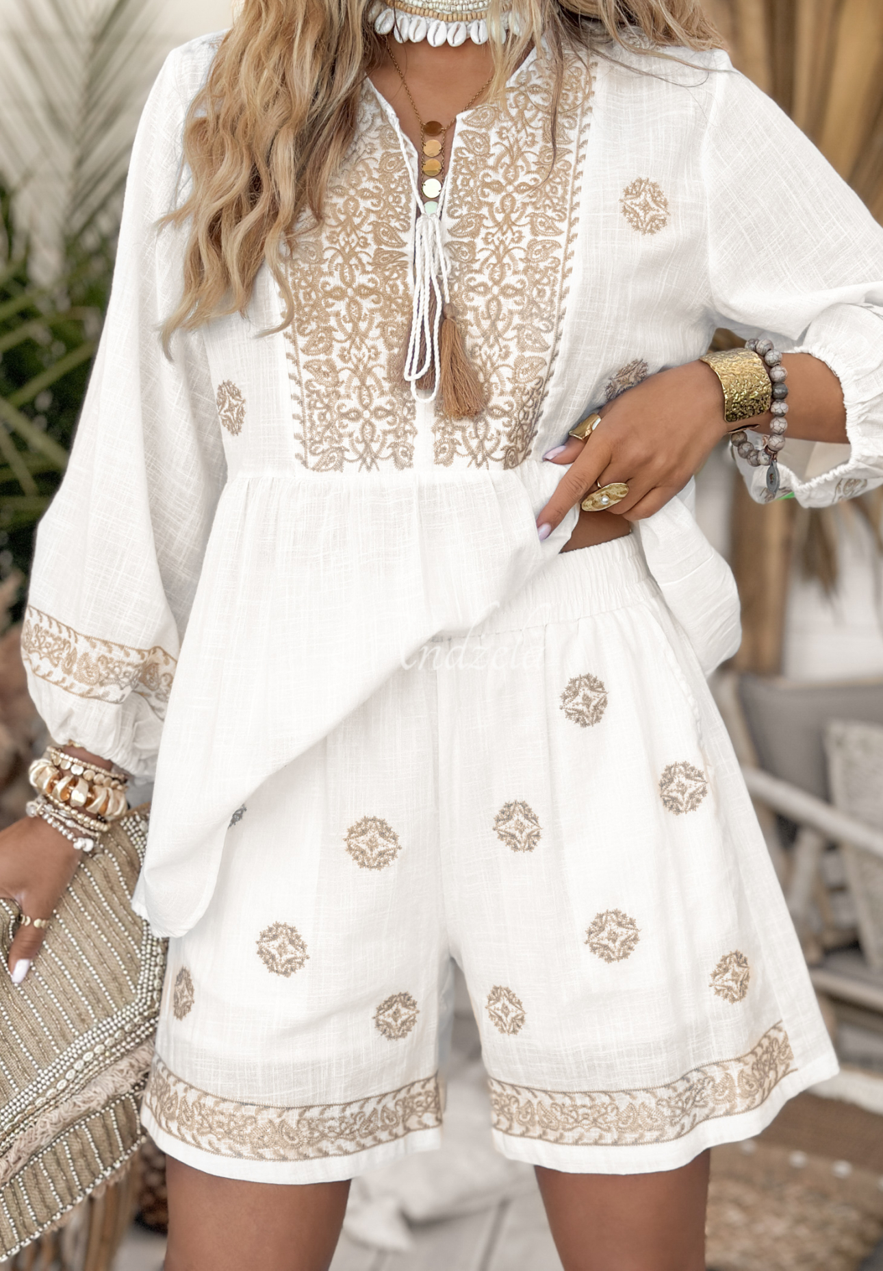 Pantaloni scurți boho cu broderii Serene Beaches