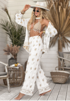Haftowane Pantaloni boho Serene Beaches białe
