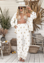 Haftowane Pantaloni boho Serene Beaches białe