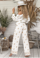 Haftowane Pantaloni boho Serene Beaches białe