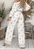 Haftowane Pantaloni boho Serene Beaches białe