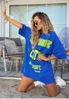 Tricou oversize z nadrukiem MC NYC Authentic albastru cobalt