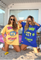 Tricou oversize z nadrukiem MC NYC Authentic albastru cobalt