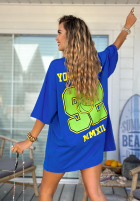 Tricou oversize z nadrukiem MC NYC Authentic albastru cobalt