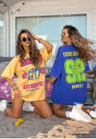 Tricou oversize z nadrukiem MC NYC Authentic galben banană