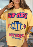 Tricou oversize z nadrukiem MC NYC Authentic galben banană