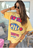 Tricou oversize z nadrukiem MC NYC Authentic galben banană