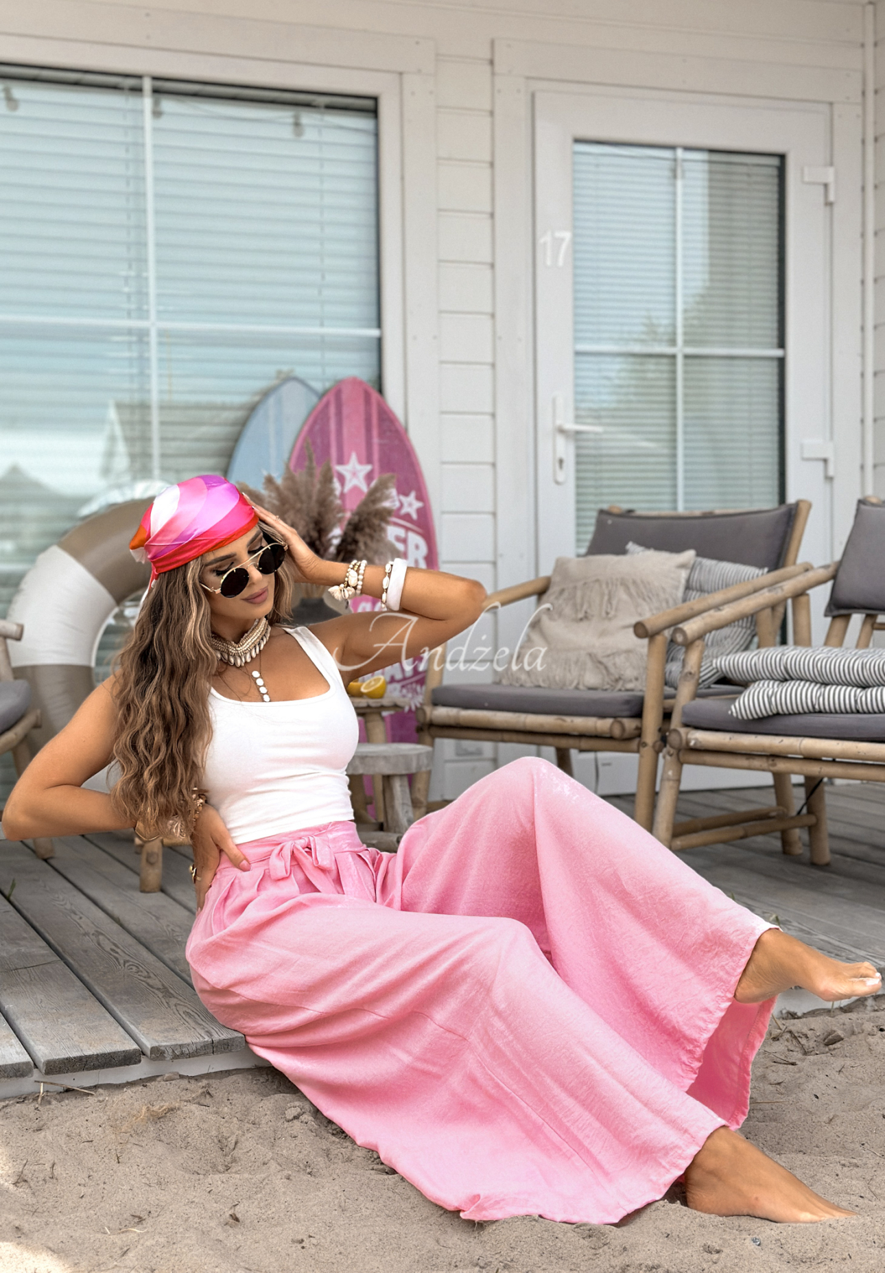 Pantaloni wide leg din viscoză Wavy Happiness cu legare