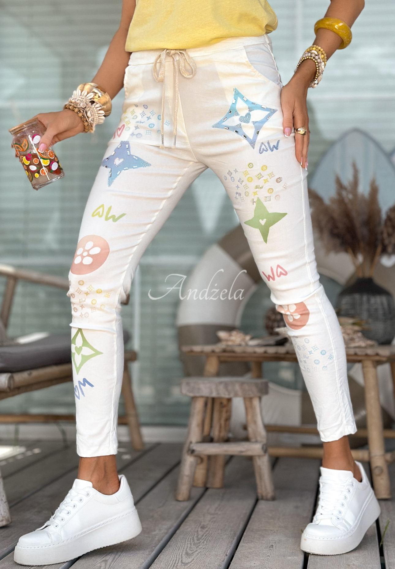 Pantaloni din viscoză So Dazzling cu aplicații