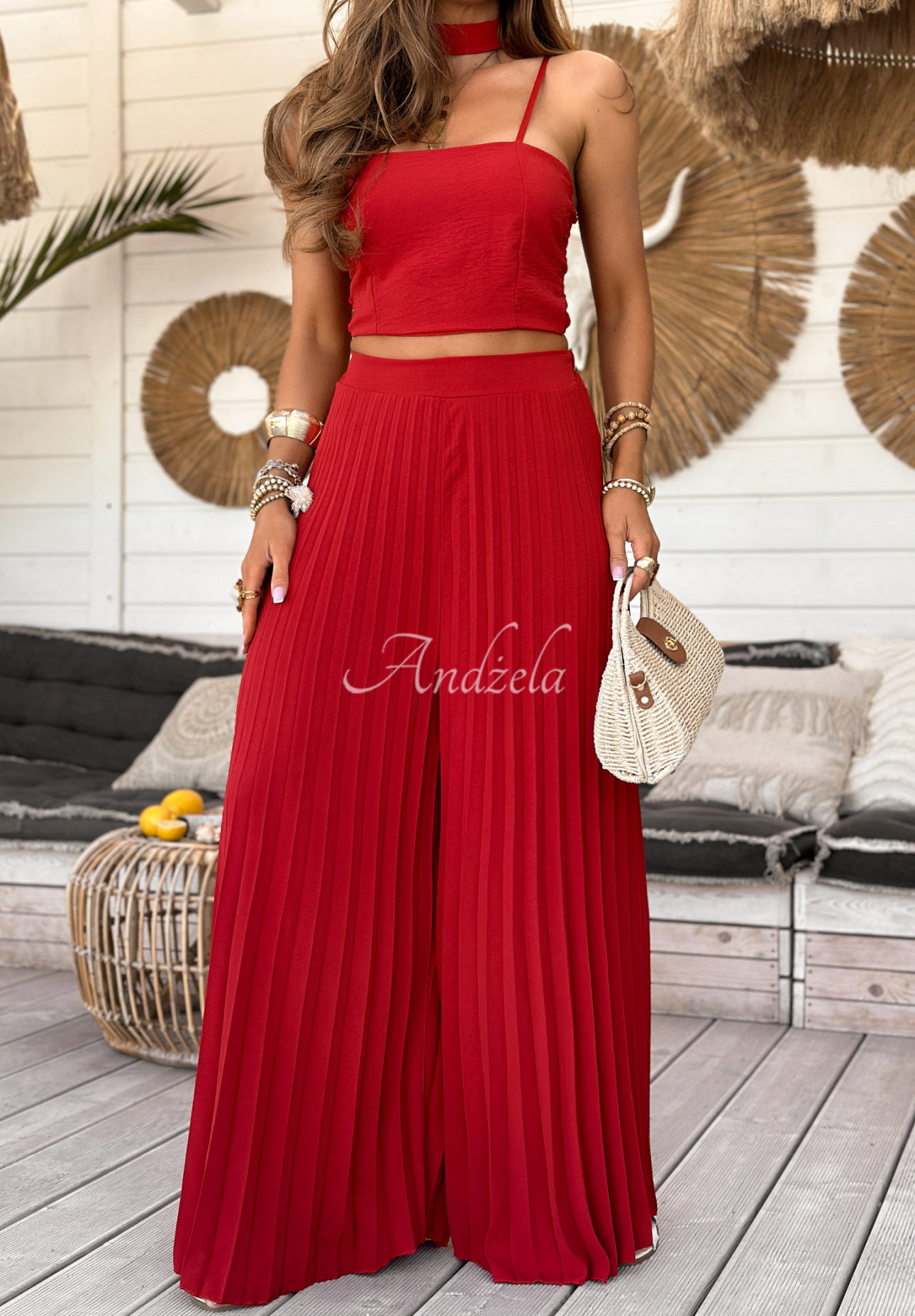 Set format din Top  și pantaloni wide leg plisați Beverly Shores