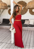 Compleu Top  i plisowane Pantaloni wide leg Beverly Shores roșu