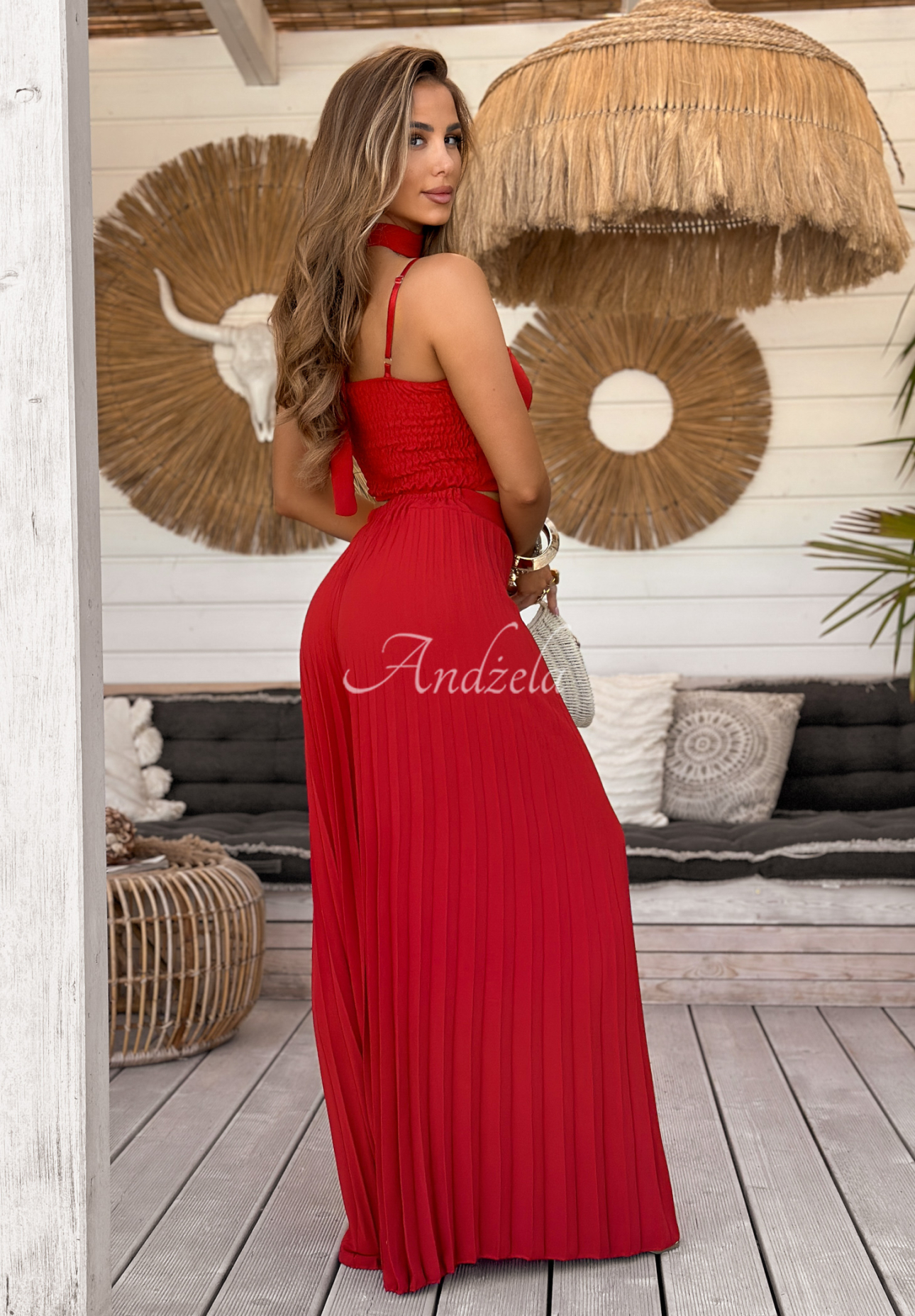 Set format din Top  și pantaloni wide leg plisați Beverly Shores