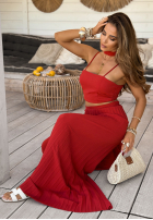 Compleu Top  i plisowane Pantaloni wide leg Beverly Shores roșu